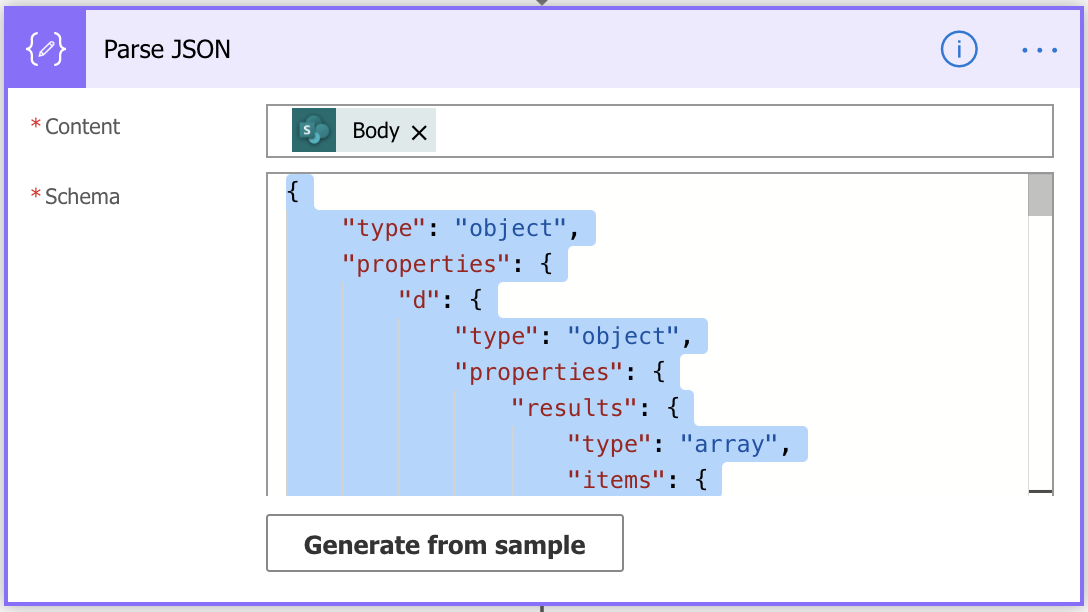 Where To Get Schema For The Parse JSON Action In Power Automate