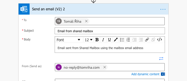 change email sender address Power Automate