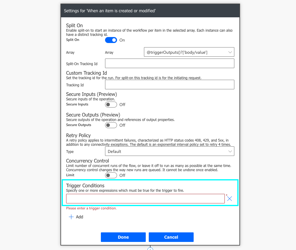 Power Automate trigger condition