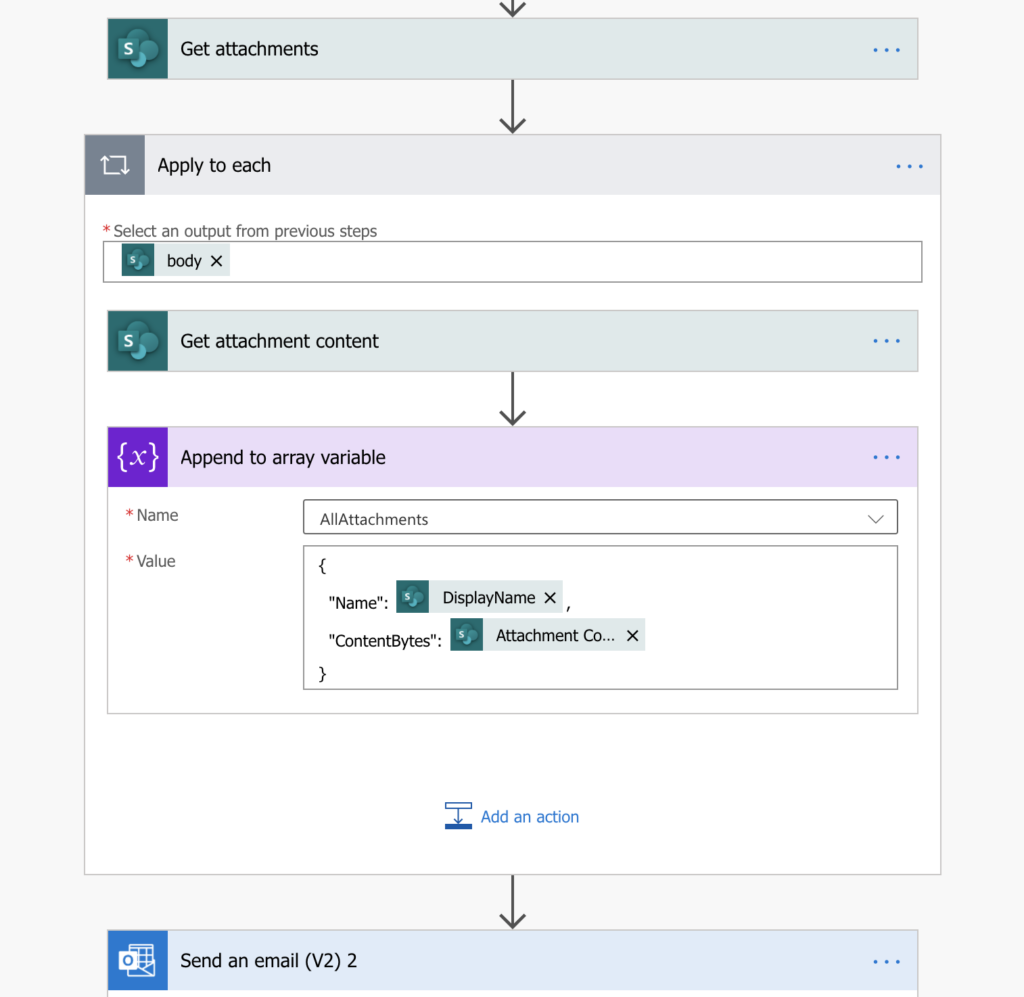 Power Automate send multiple attachments in an email