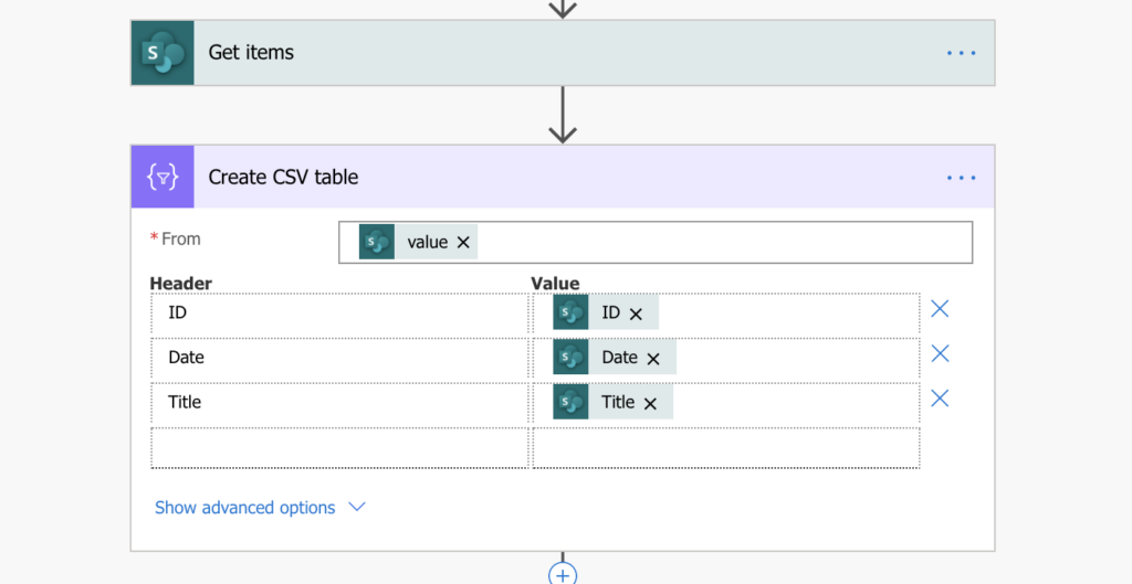 power automate export list excel csv