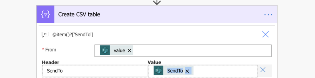 power automate csv table export person column