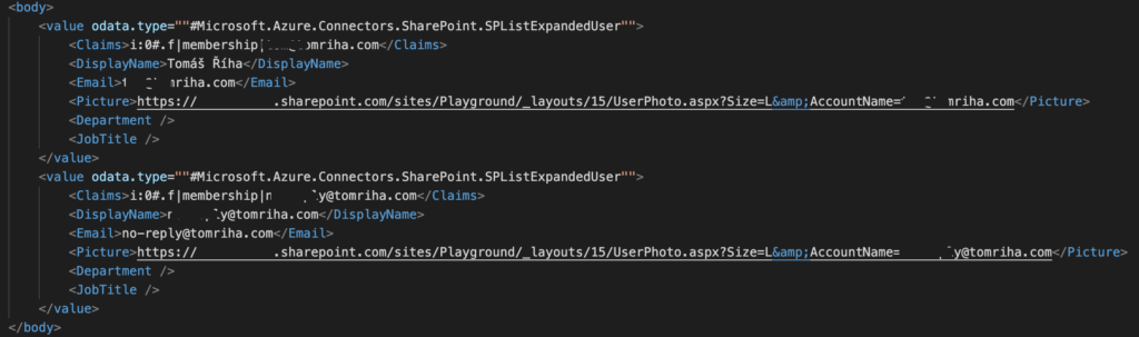 power automate csv table export person column xml