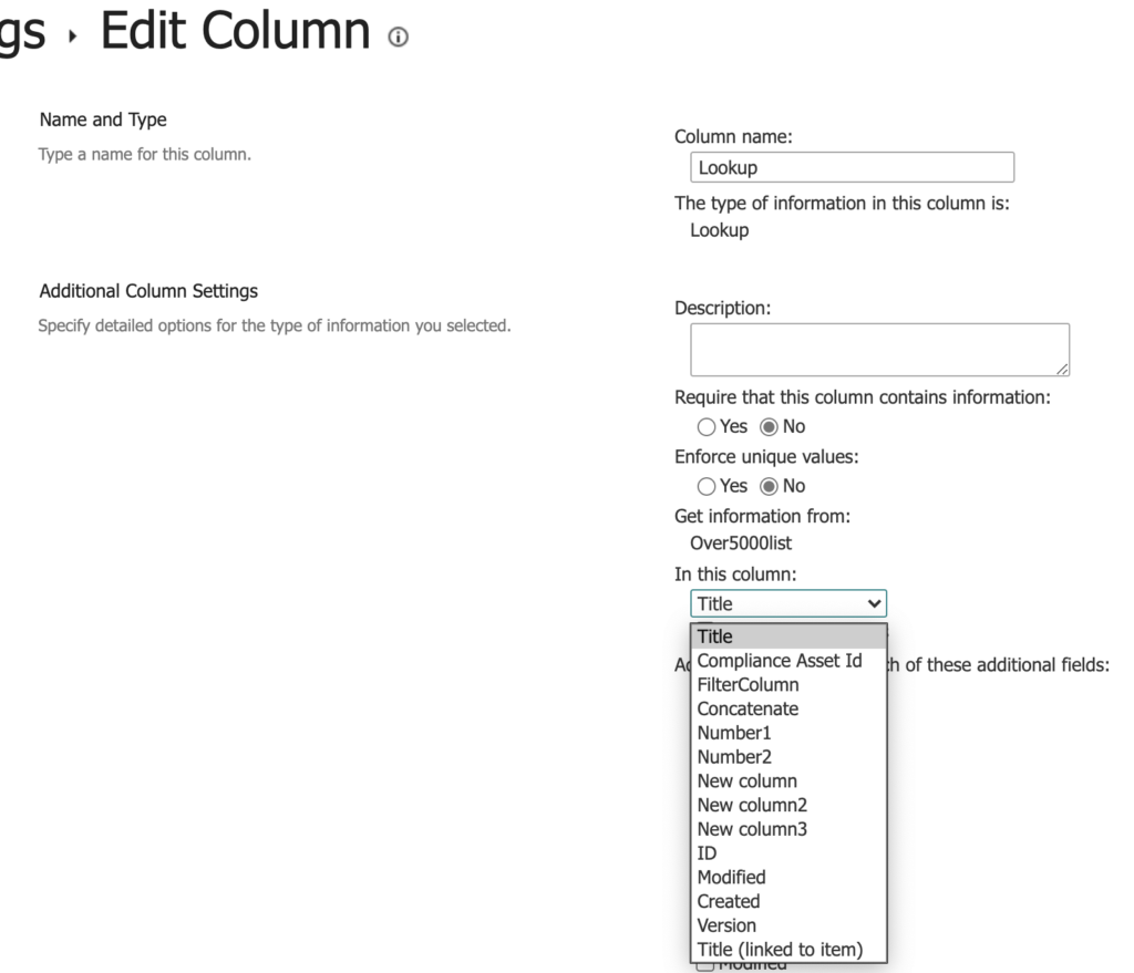 SharePoint change lookup column