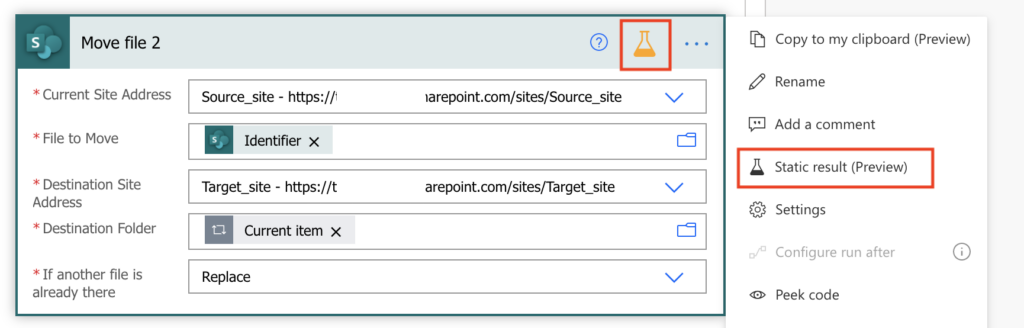 Power Automate static result to disable action