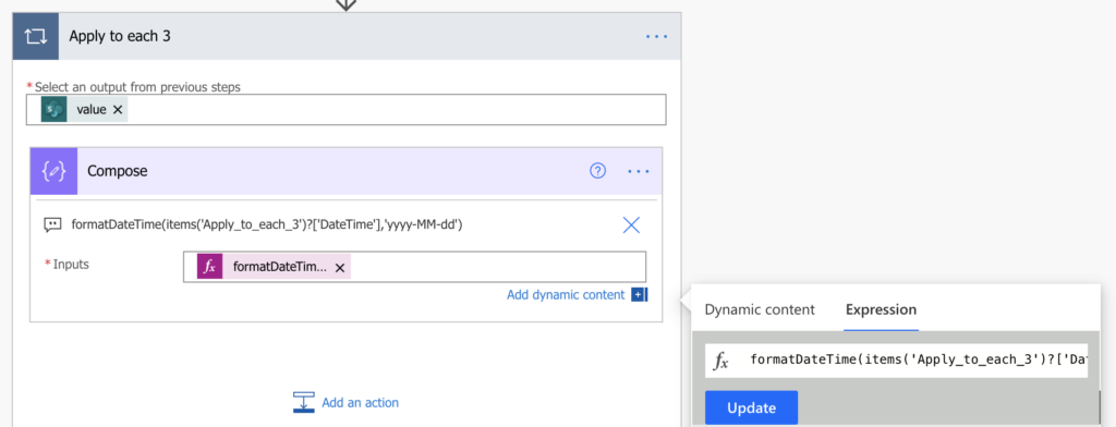 Power Automate use sharepoint column in an expression