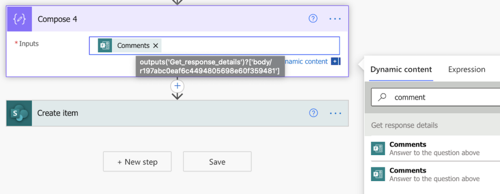 Power Automate dynamic content background code