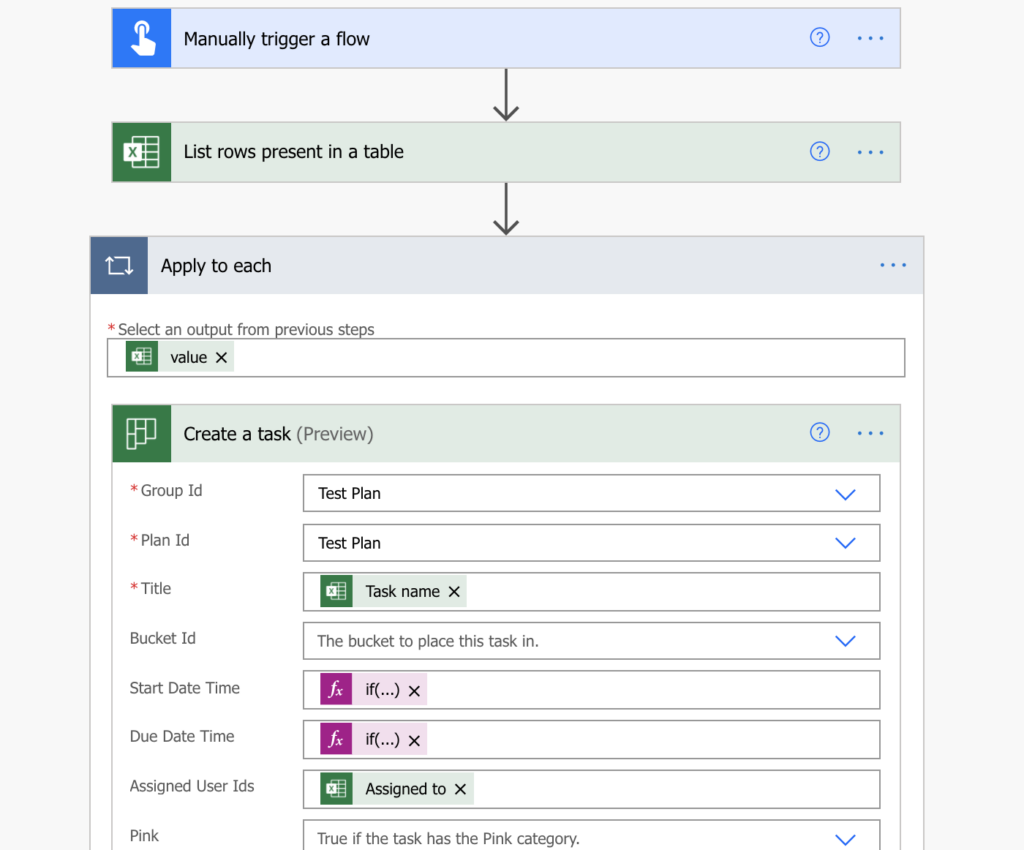 Import tasks from Excel into Planner with Power Automate