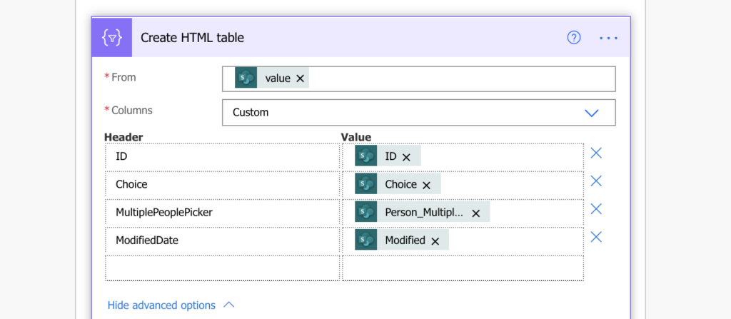 Create html table