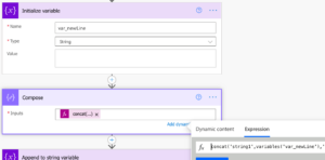 add new line in string power automate