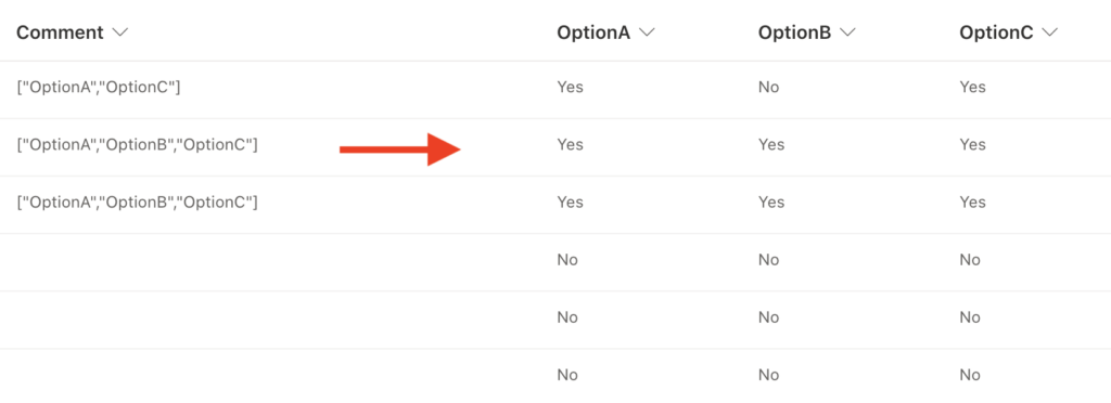 Forms multiple choice separate columns Power Automate