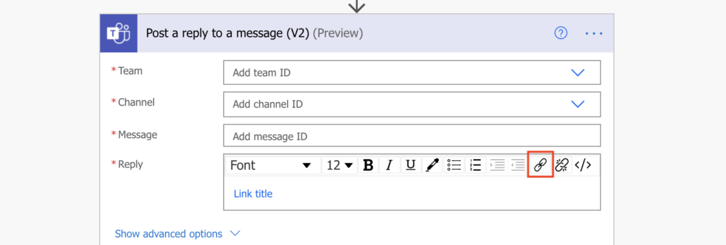 Teams message hyperlink Power Automate