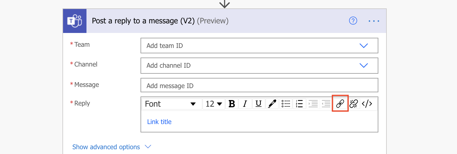 add hyperlink in teams message