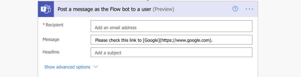 Teams message hyperlink Power Automate