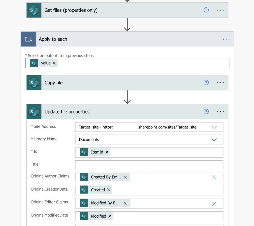 Copy files including created and modified date with Power Automate