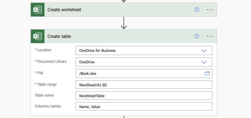 How to add a row to a new excel sheet with power automate