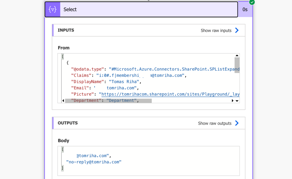 Power Automate select values from array