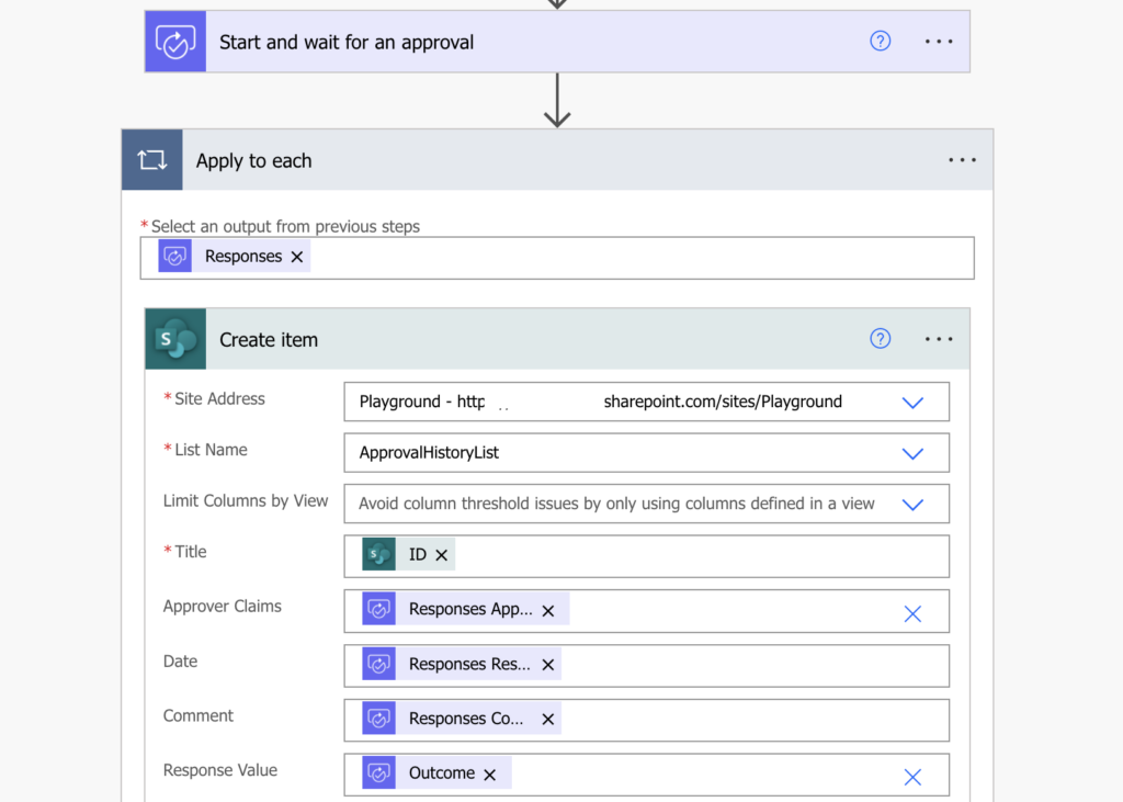 Power Automate SharePoint approval history list
