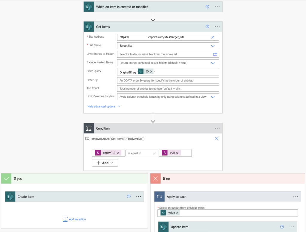 Power Automate SharePoint list synchronise