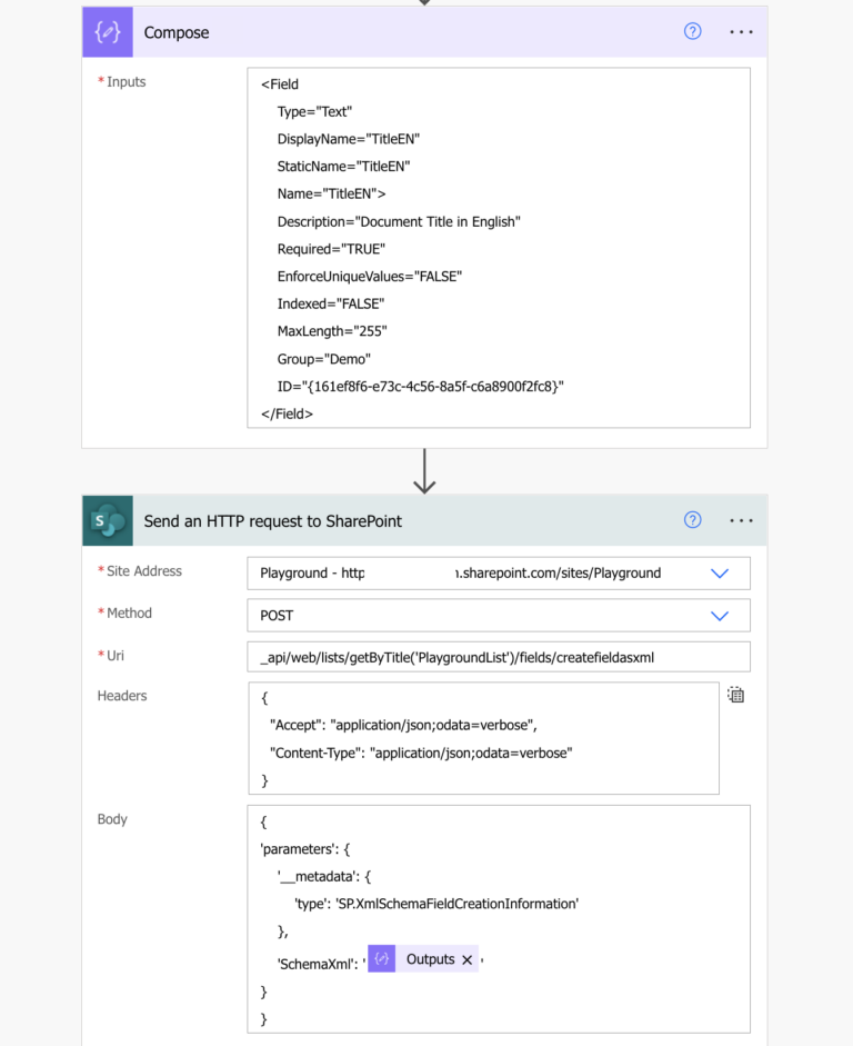 How to create a new sharepoint list column with power automate flow