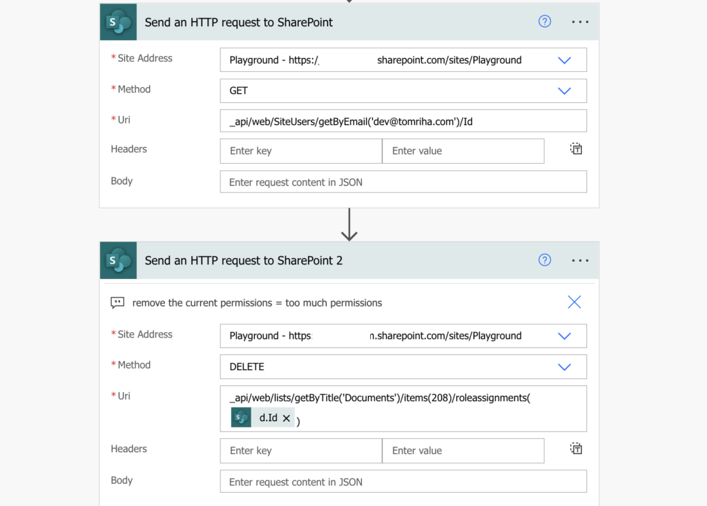 Power Automate remove permissions user SharePoint