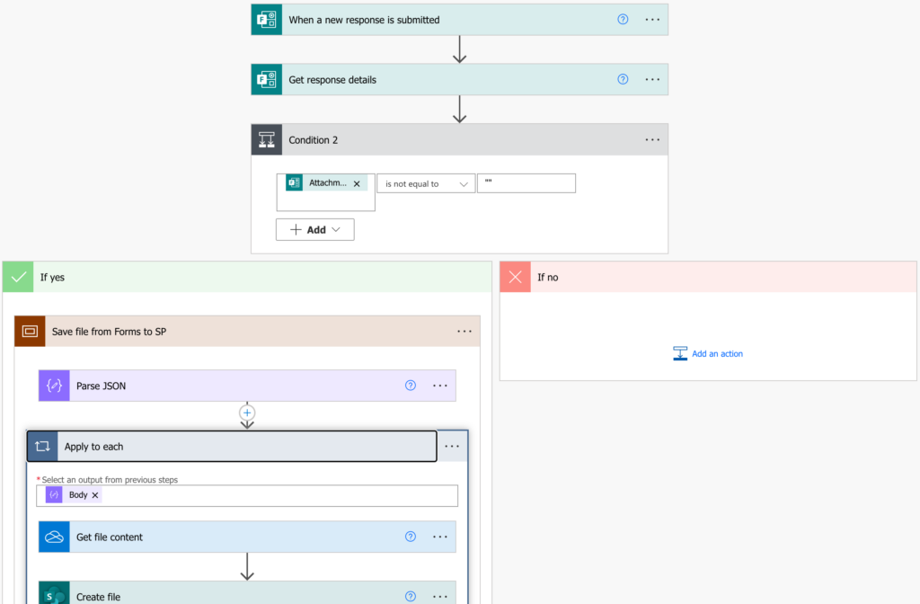 Power Automate forms no attachments