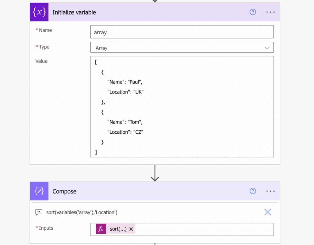 Power Automate sort array