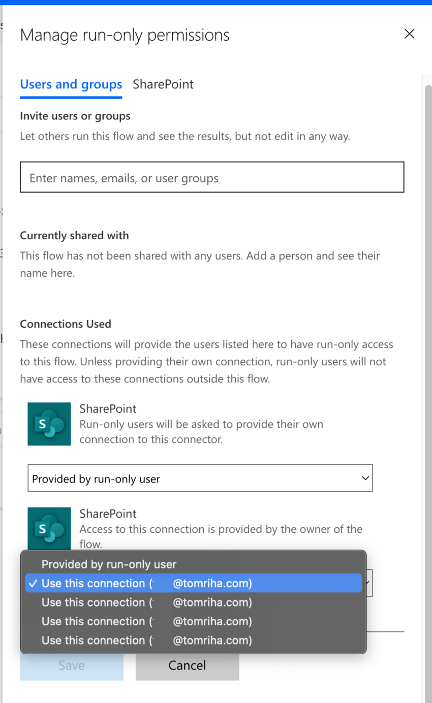 Set up permissions for manually started power automate flow