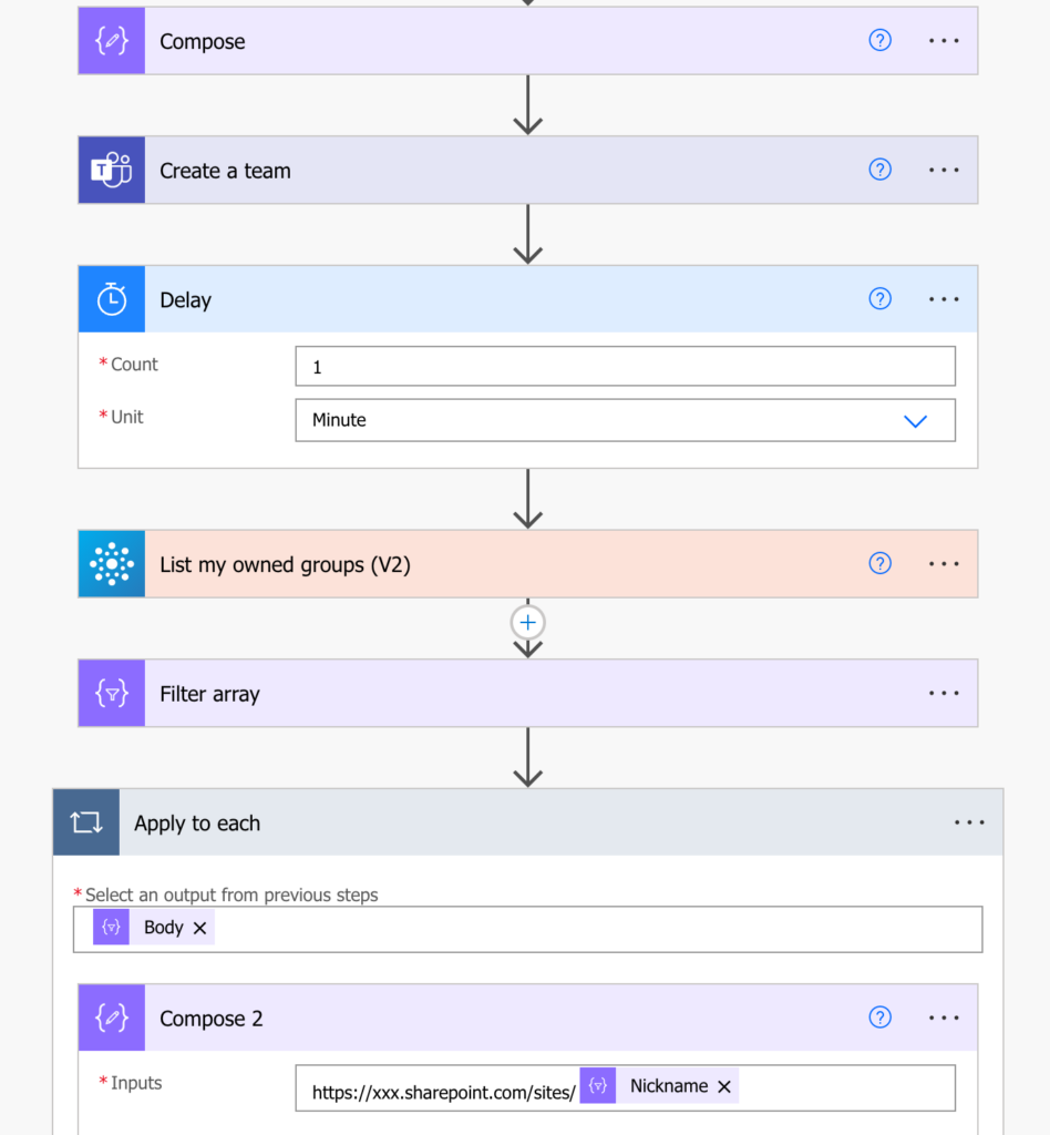 Power Automate Teams SharePoint address