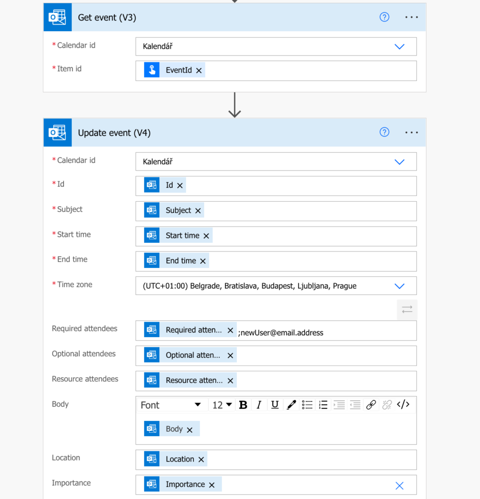 Power Automate send outlook events