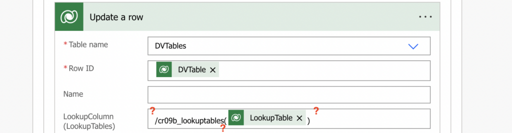 Power Automate dataverse lookup update