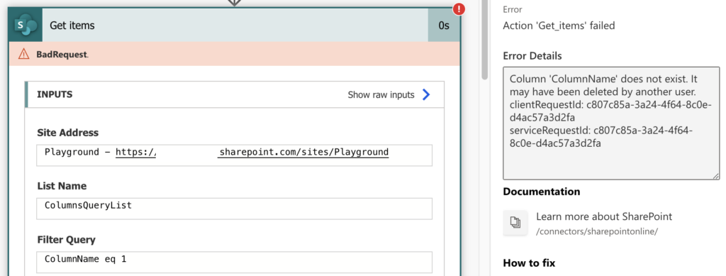 Power Automate Filter Query column exist