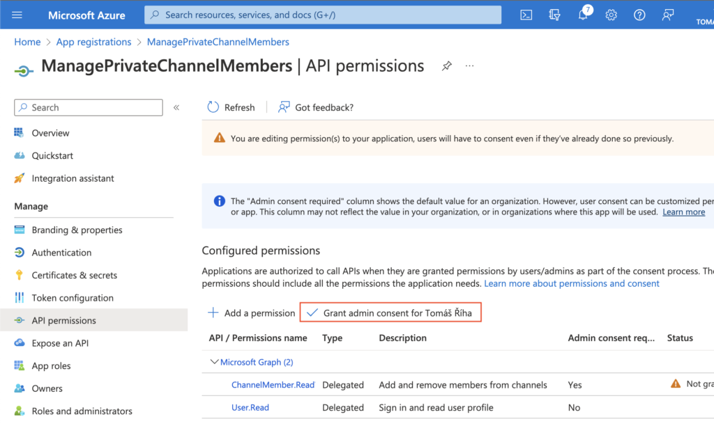 Power Automate Teams member private channel