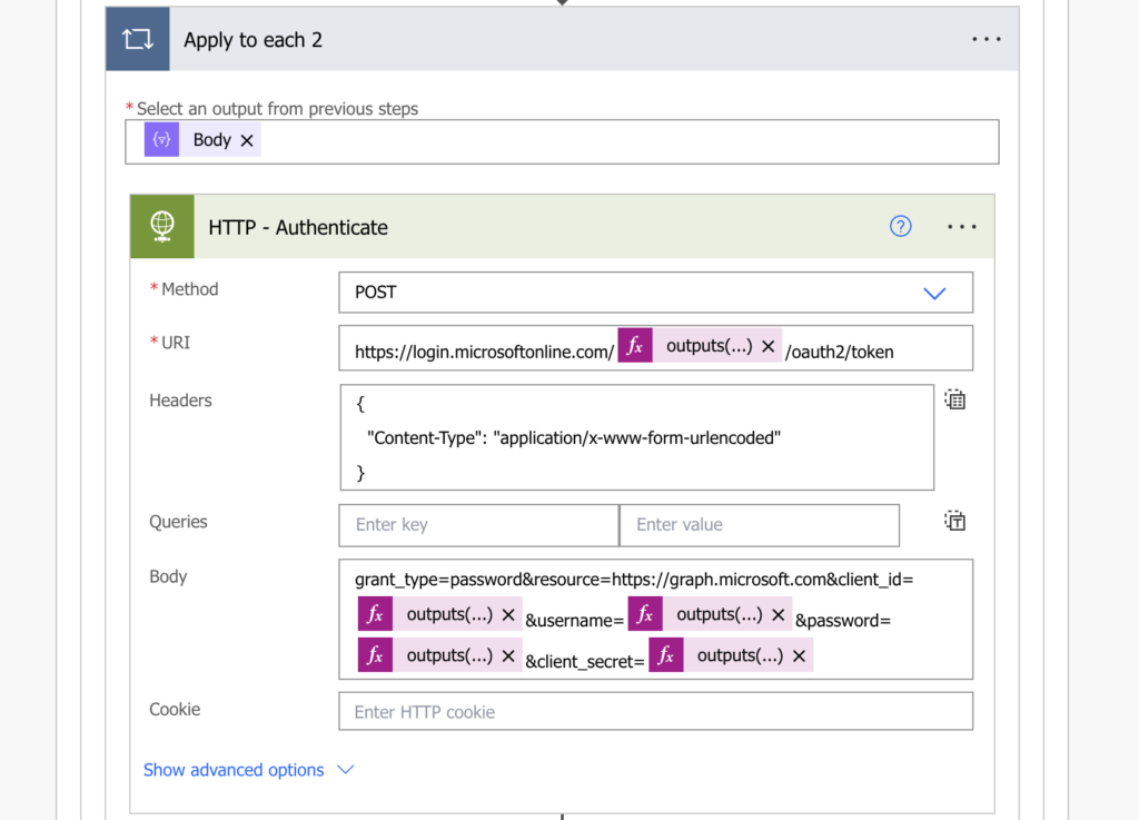 Power Automate authenticate azure app