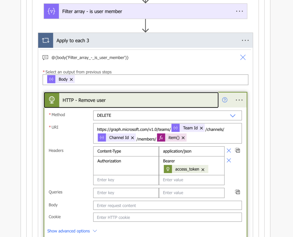 Power Automate remove member private channels