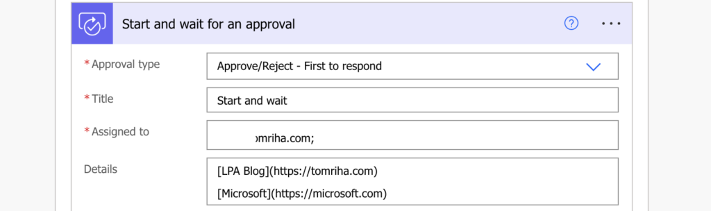 Power Automate approval multiple links