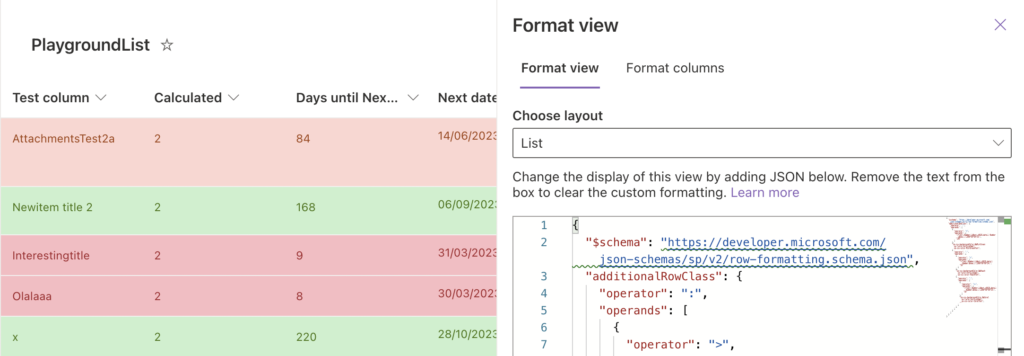 SharePoint highlight row calculated date