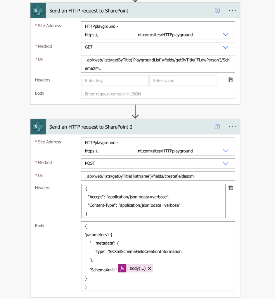 Power Automate SharePoint column schema