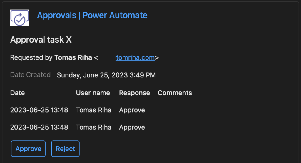 Power Automate approval history in tasks