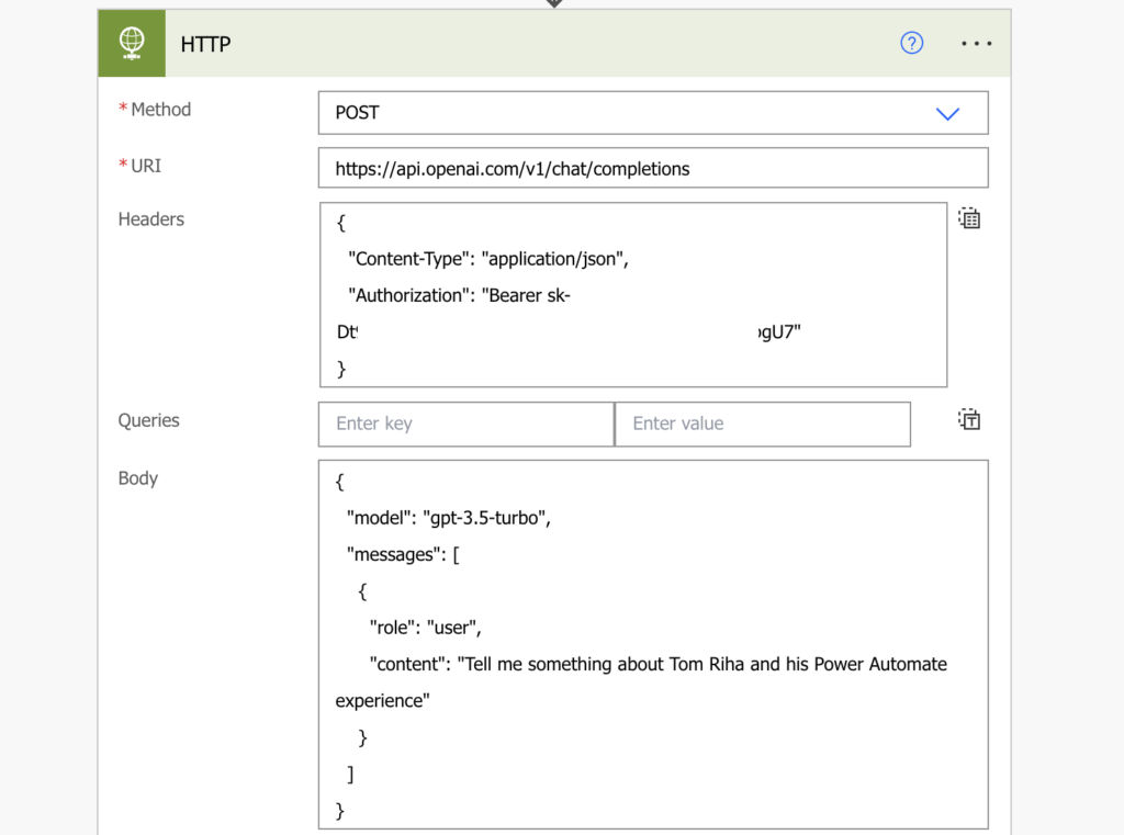 use ChatGPT Power Automate