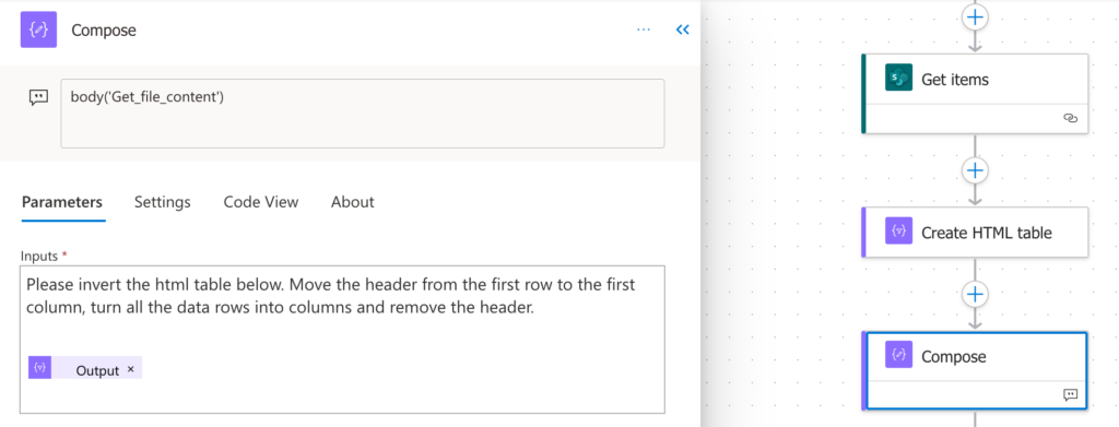 Power Automate invert html table