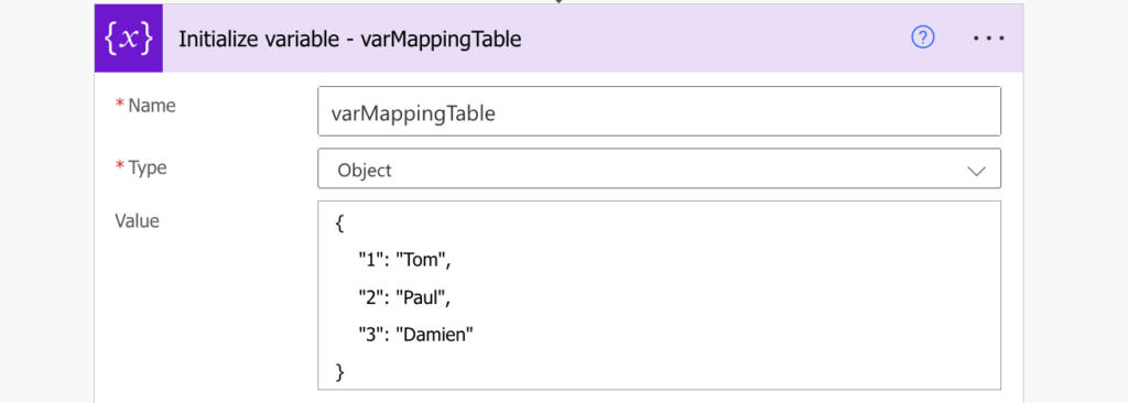 Power Automate mapping table