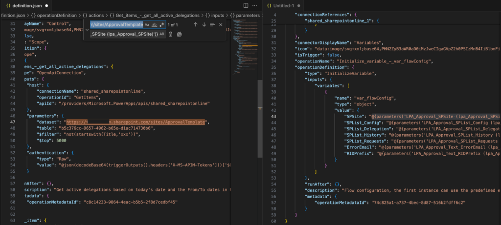 Power Automate env variables replace