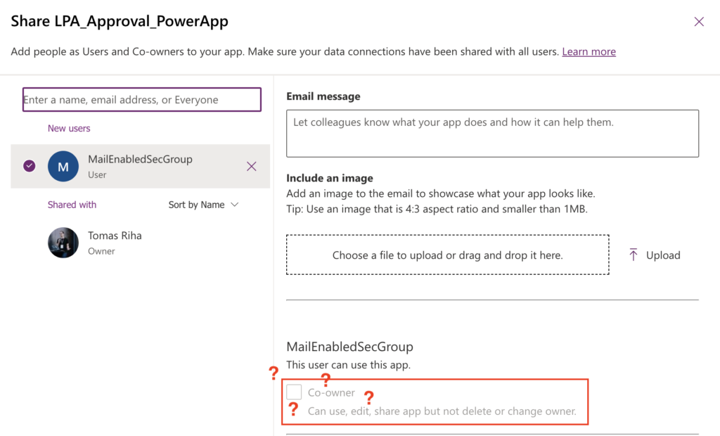 PowerApps co-owner group disabled