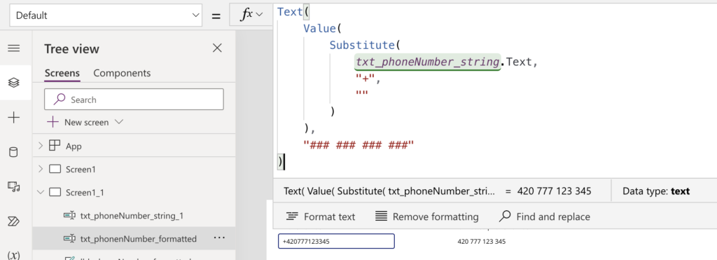 PowerApps format phone number