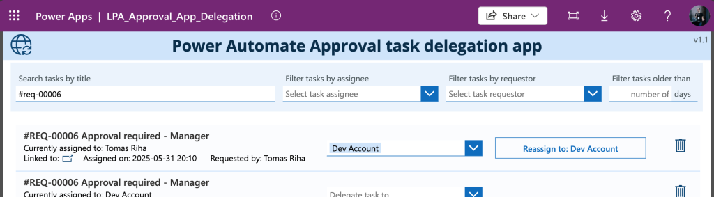 Power Automate task delegation