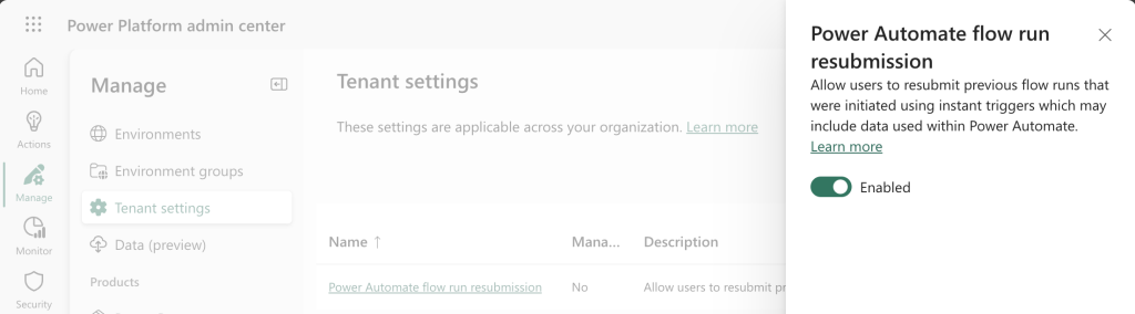 enable resubmission of manual Power Automate flows