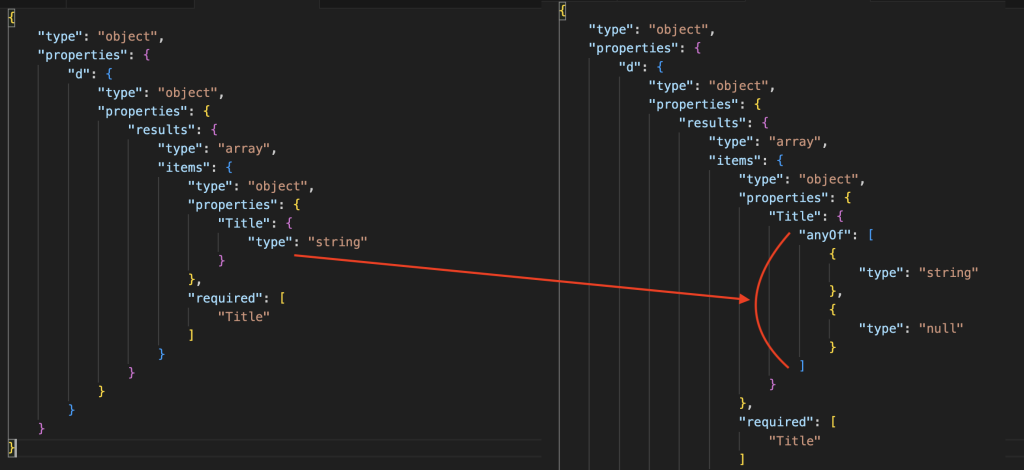 improve json schema in parse json
